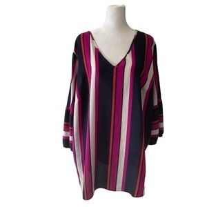 Massini 2X blouse v-neck stripes purple blue white colorful